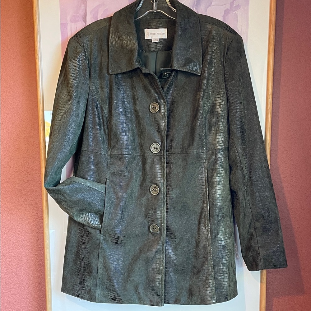Erin London Faux Crocodile Olive Green Lightweight Jacket, Size M